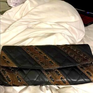 Treesje Black and Brown Quilted Leather Clutch with Black Suede Interior.